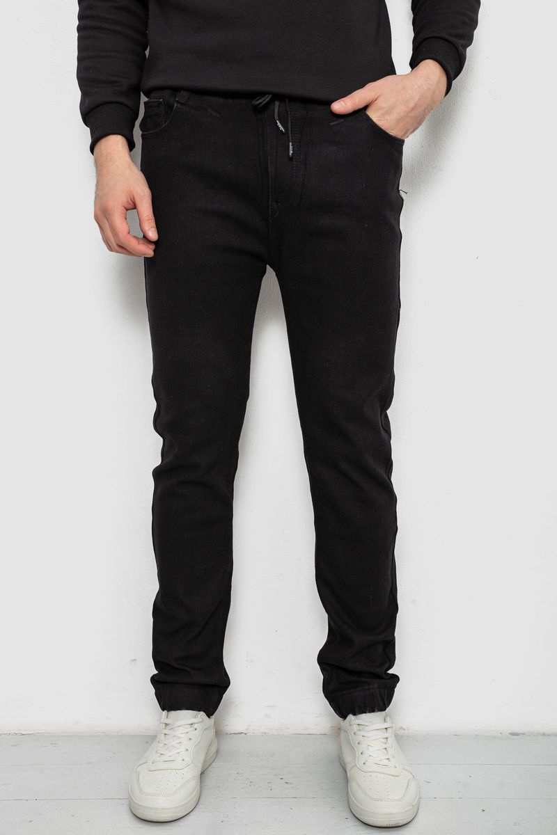 Джинси чоловічі на резинці утеплені, колір чорний, 244R664-5