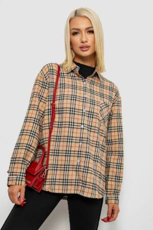 Сорочка жіноча в клітинку, колір бежевий, 244R1070-3
