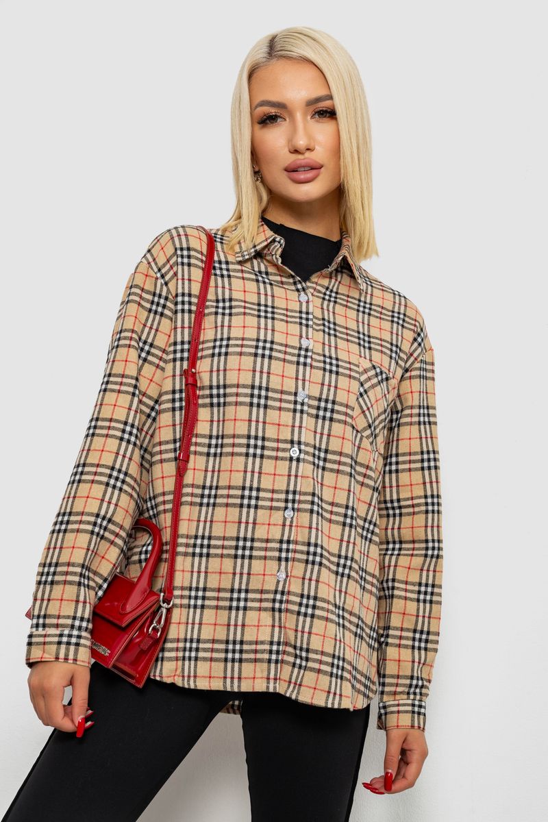 Сорочка жіноча в клітинку, колір бежевий, 244R1070-3