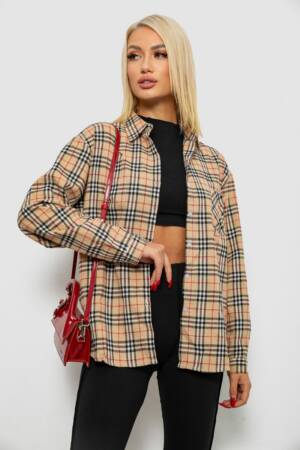 Сорочка жіноча в клітинку, колір бежевий, 244R1070-3