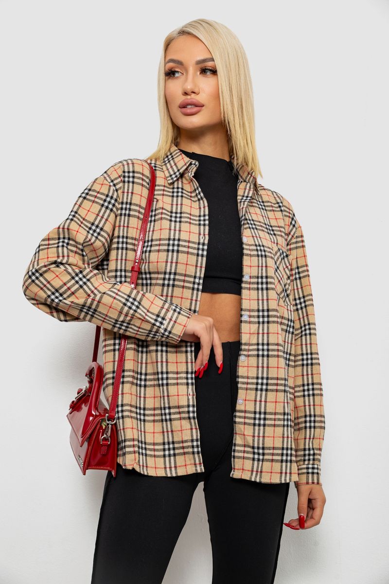Сорочка жіноча в клітинку, колір бежевий, 244R1070-3