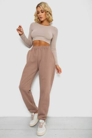Спортивні штани жіночі на флісі, колір мокко, 238R58671