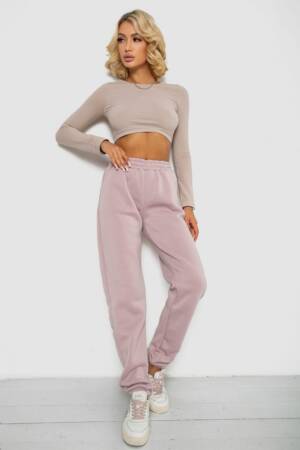Спортивні штани жіночі на флісі, колір пудровий, 238R58671