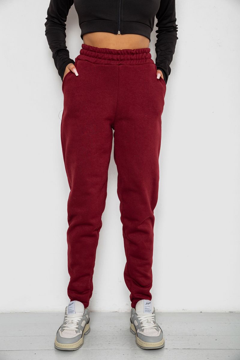 Спортивні штани жіночі на флісі, колір бордовий, 238R58671