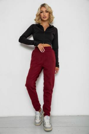 Спортивні штани жіночі на флісі, колір бордовий, 238R58671