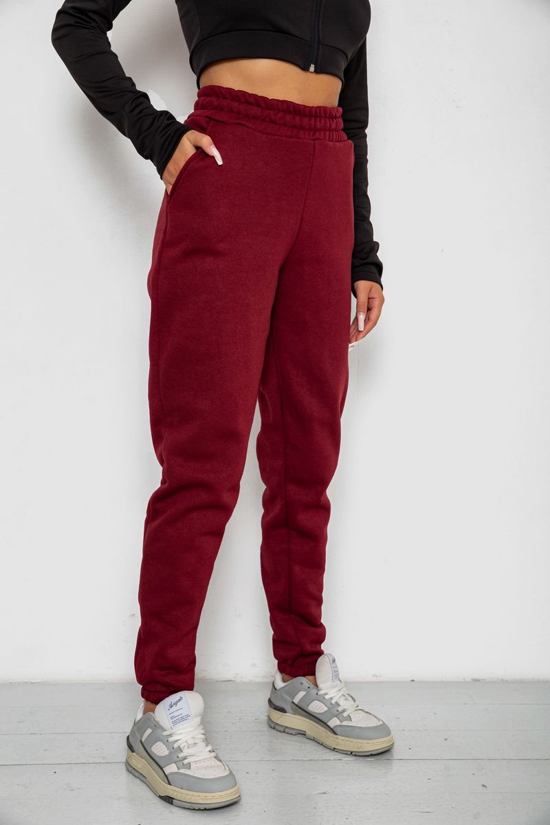 Спортивні штани жіночі на флісі, колір бордовий, 238R58671 - Зображення 3