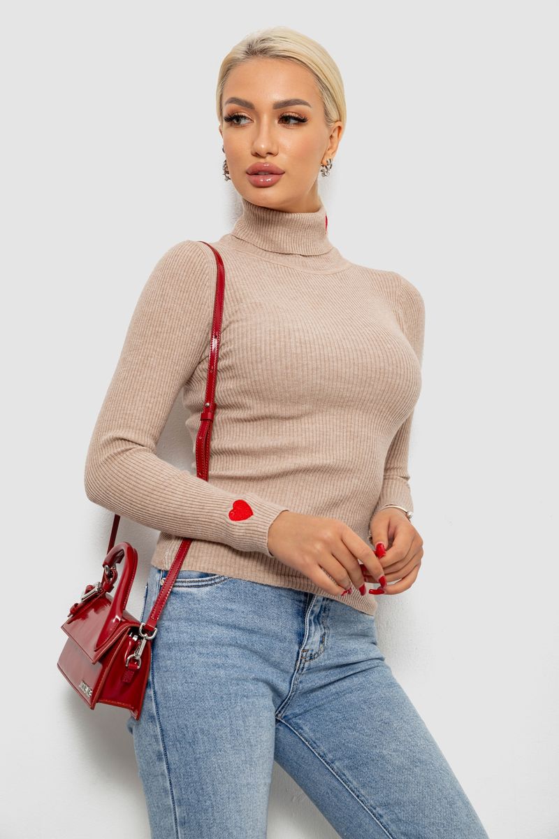 Гольф жіночий однотонний, колір бежевий, 204R052 - Зображення 3