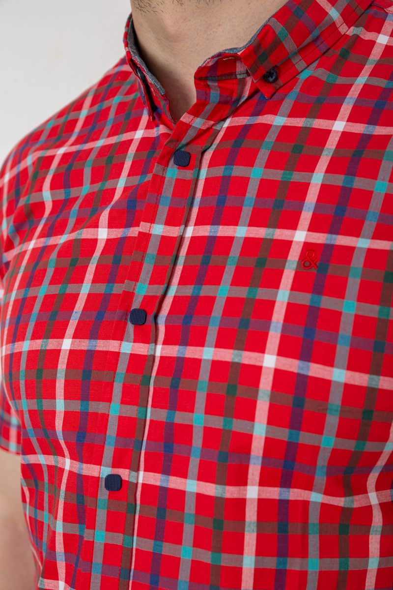 Сорочка чоловіча в клітку, колір червоний, 214R831-1 - Зображення 5