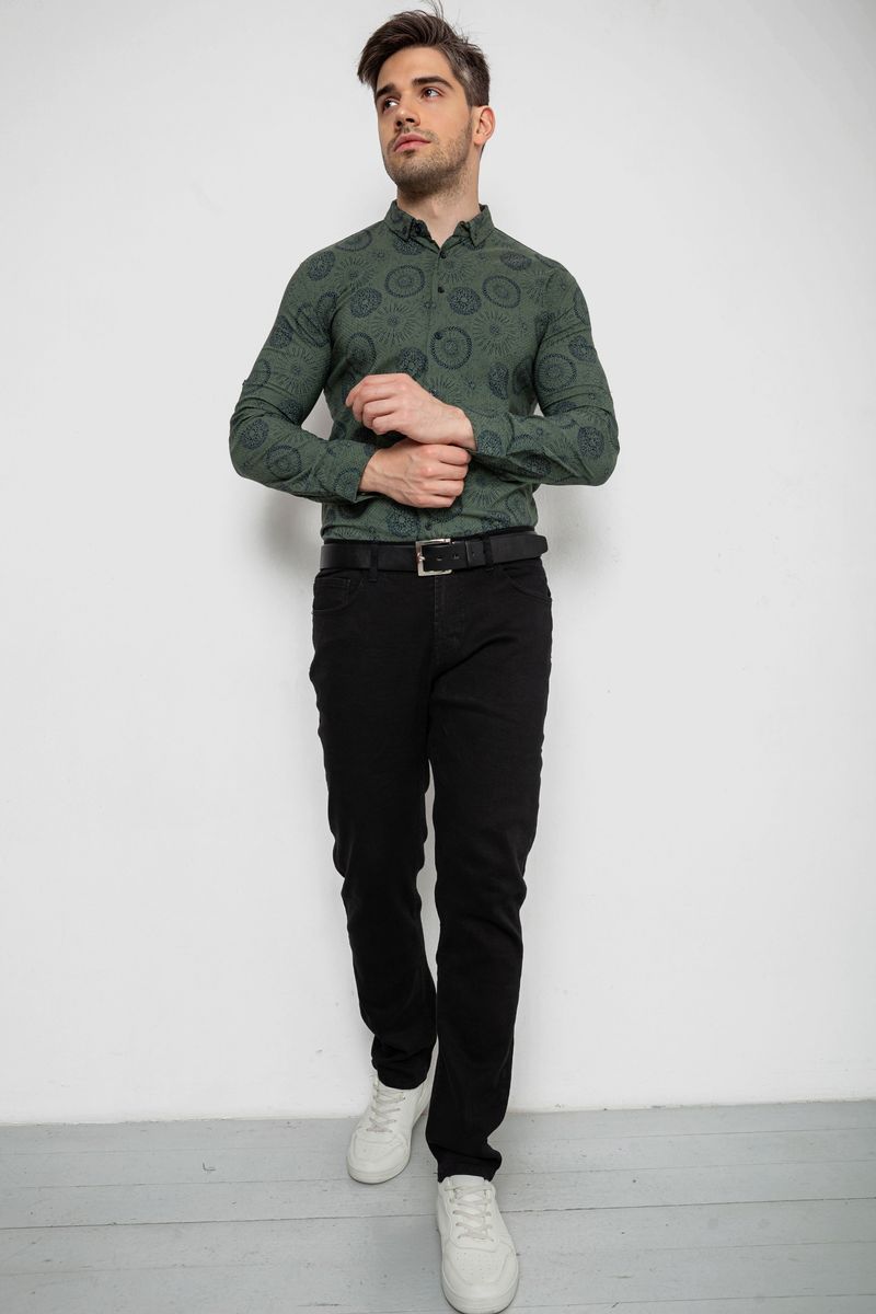 Сорочка чоловіча з принтом стрейч, колір хакі, 214R1024