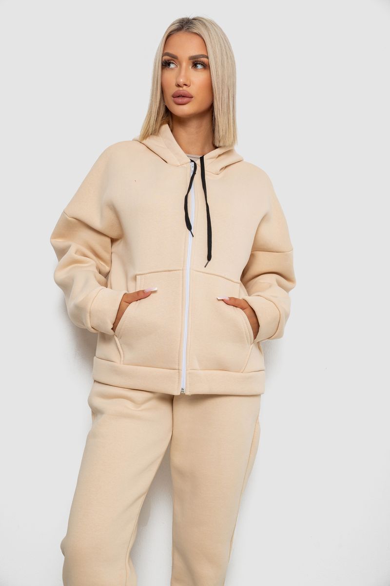 Спортивний костюм жіночий на флісі, колір бежевий, 238R5715-1