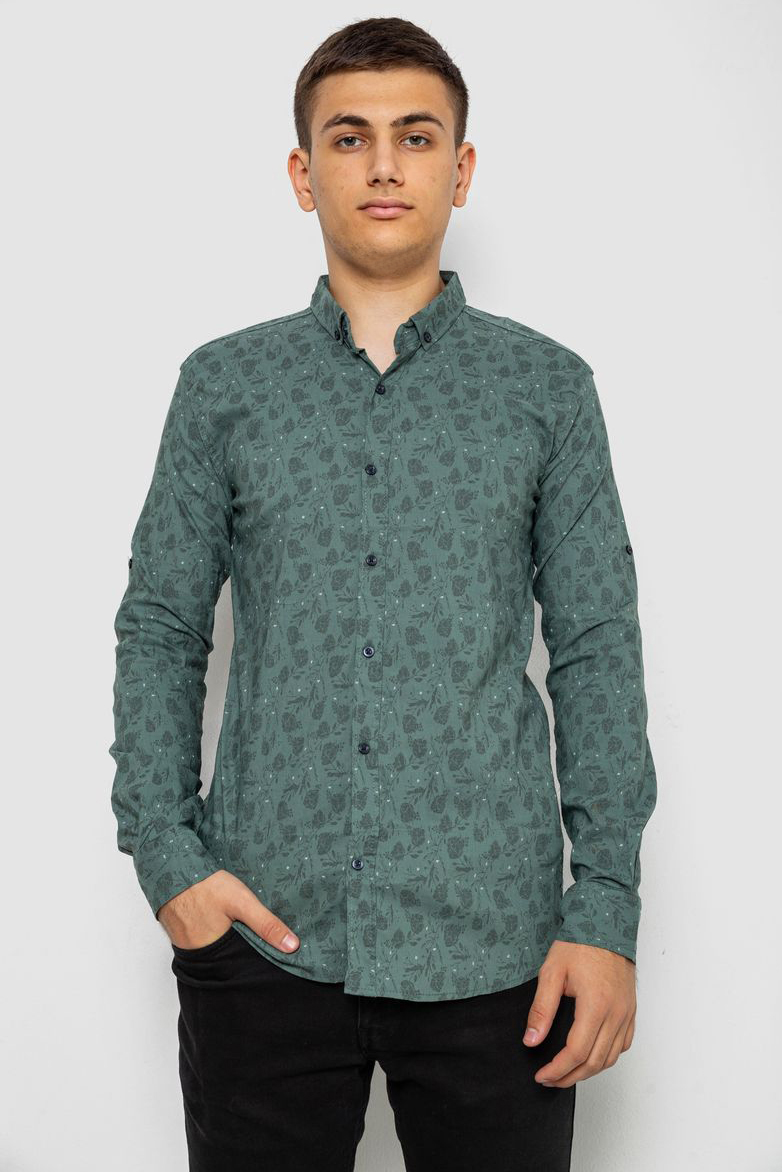 Сорочка чоловіча з принтом, колір оливковий, 214R1029
