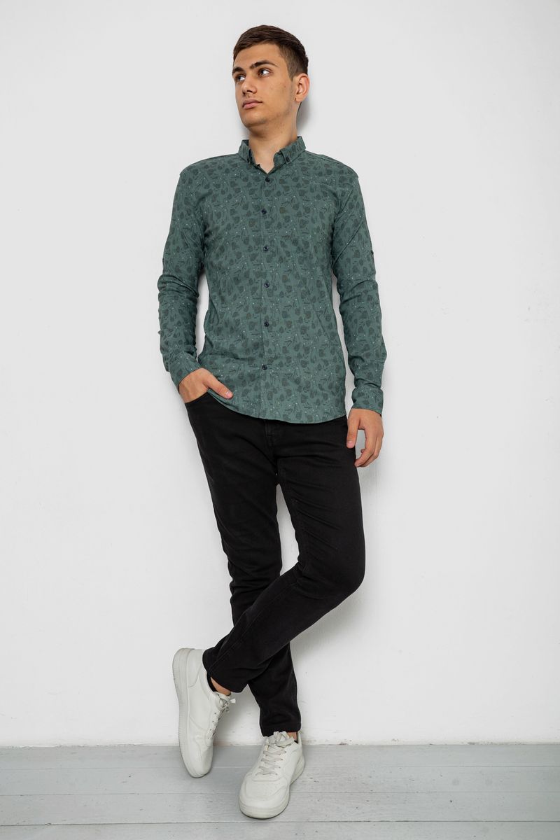 Сорочка чоловіча з принтом, колір оливковий, 214R1029