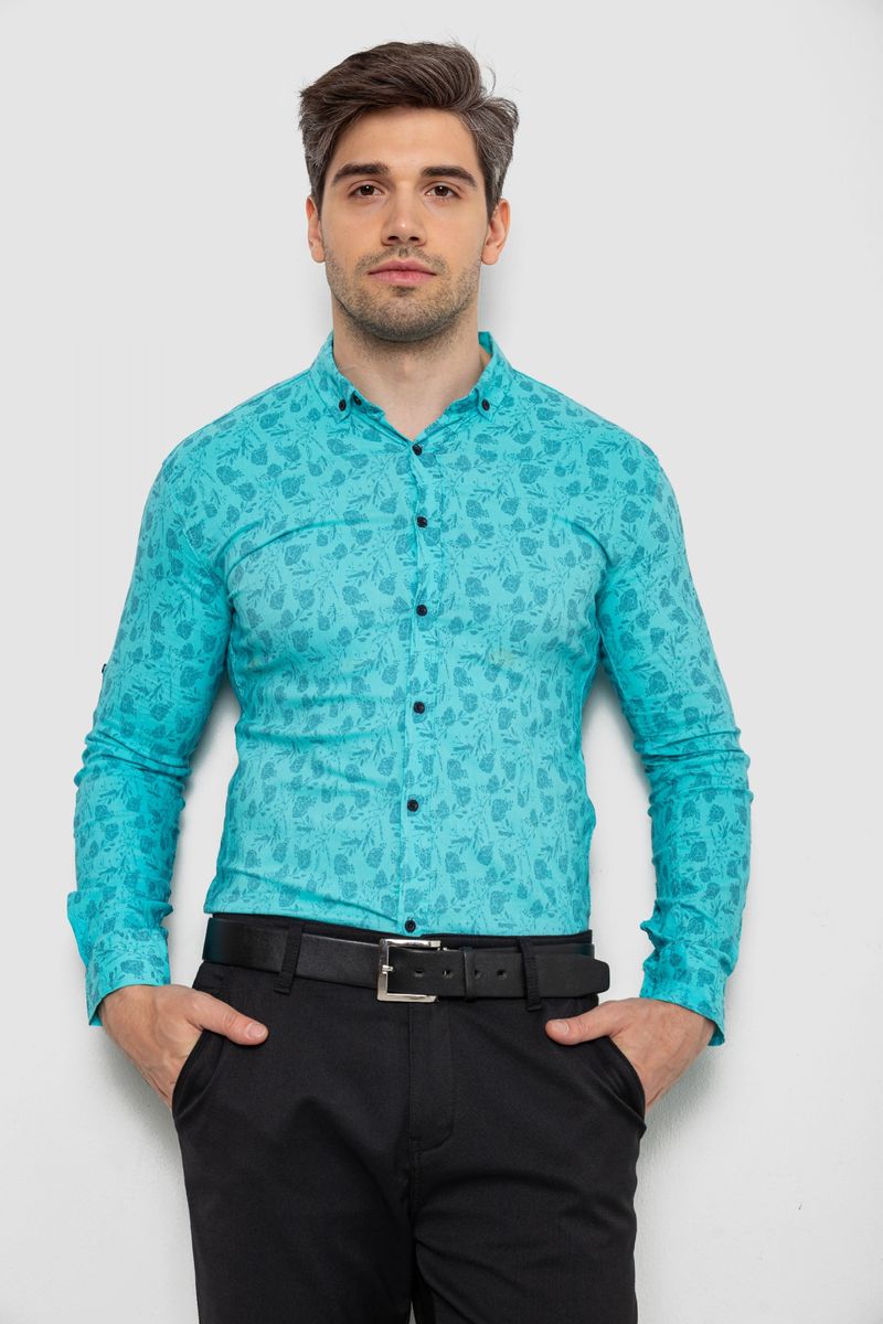 Сорочка чоловіча з принтом, колір бірюзовий, 214R1029