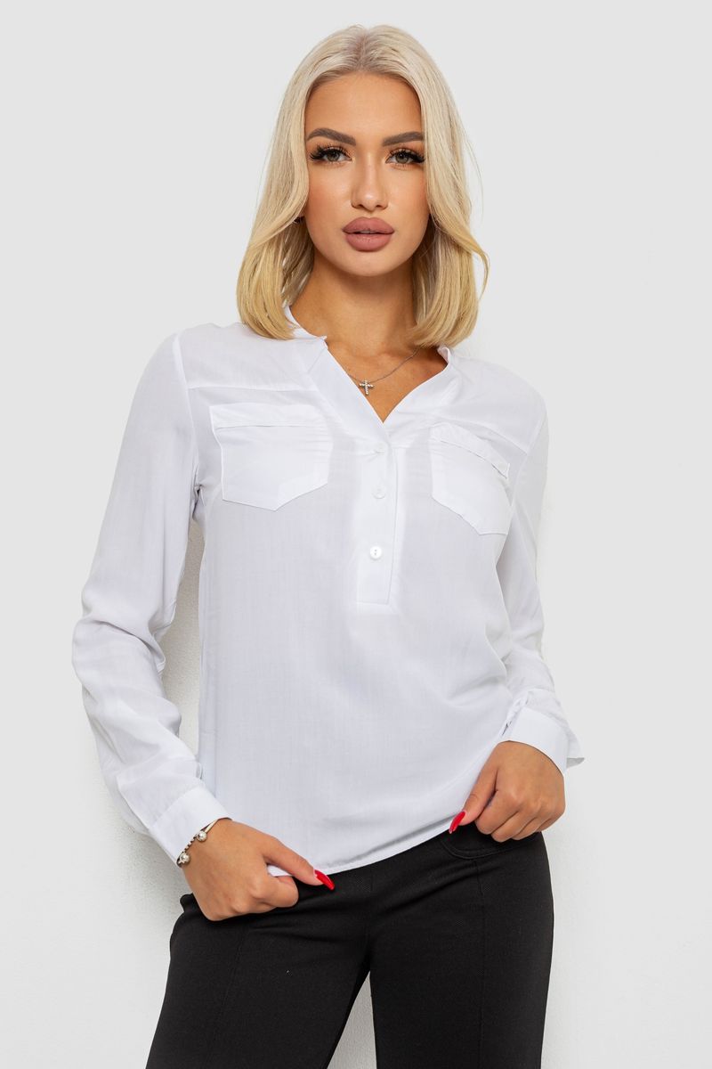 Блуза однотонна, колір білий, 230RR-96