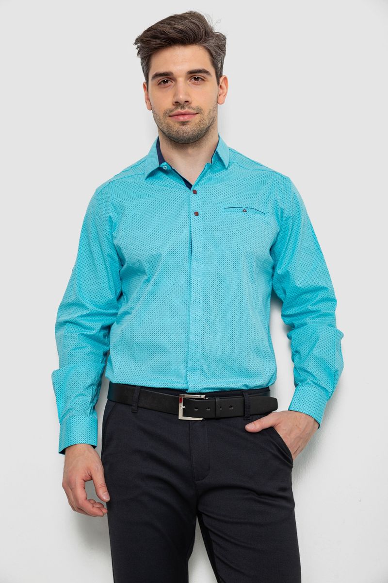 Сорочка чоловіча з принтом, колір бірюзовий, 214R7172
