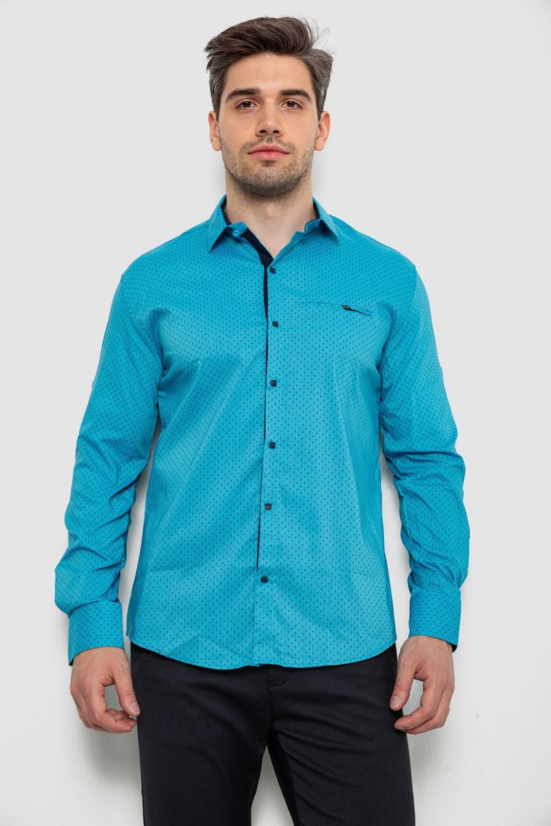 Сорочка чоловіча з принтом, колір бірюзовий, 214R7173