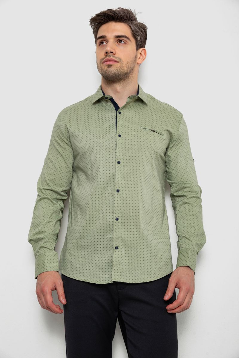 Сорочка чоловіча з принтом, колір оливковий, 214R7173