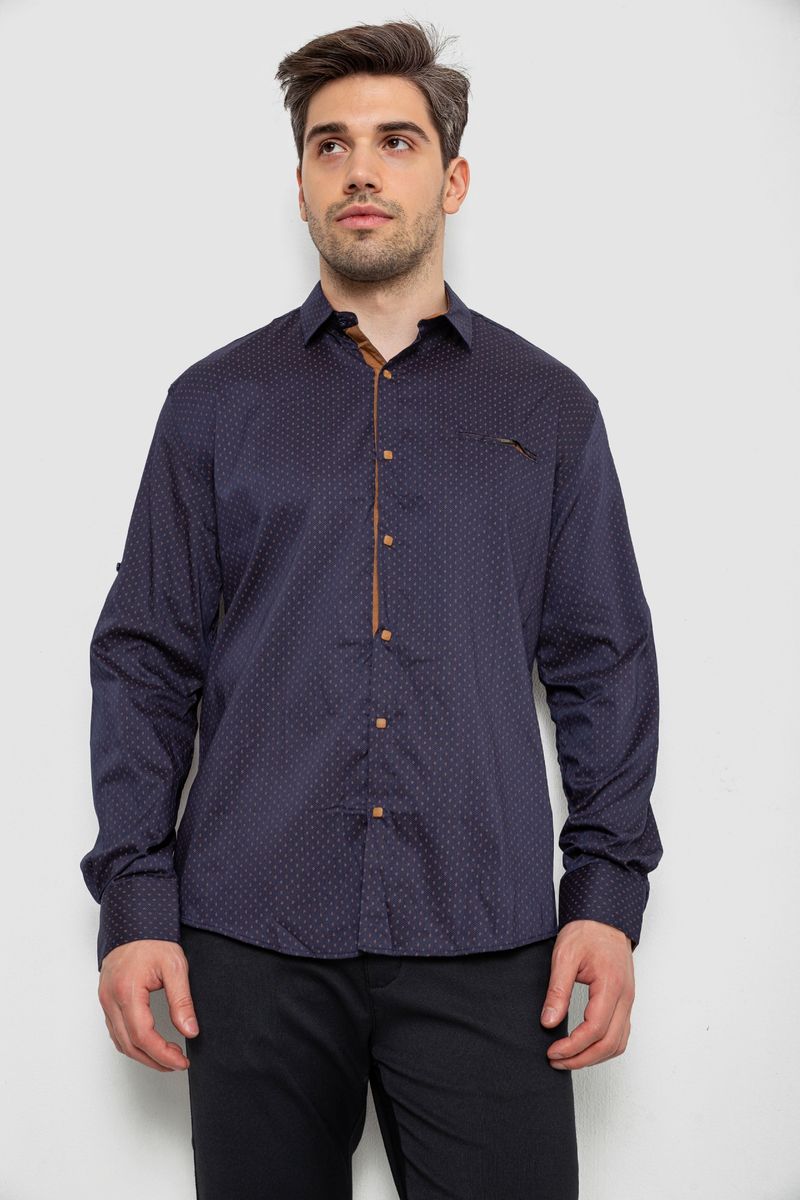 Сорочка чоловіча з принтом, колір темно-синій, 214R7173