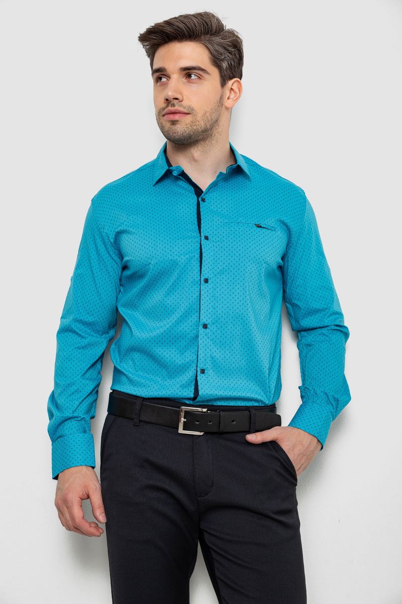 Сорочка чоловіча з принтом, колір бірюзовий, 214R7173