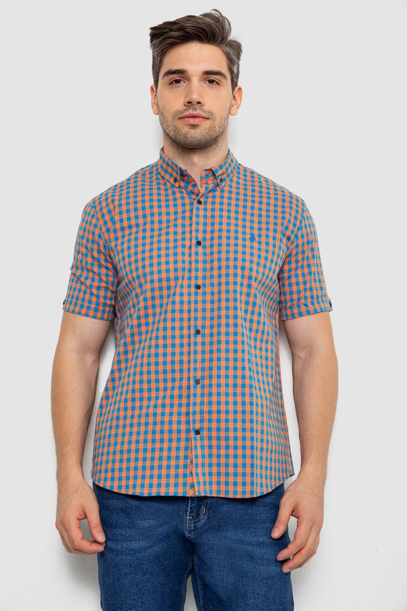 Сорочка чоловіча в клітку, колір помаранчевий, 214R832