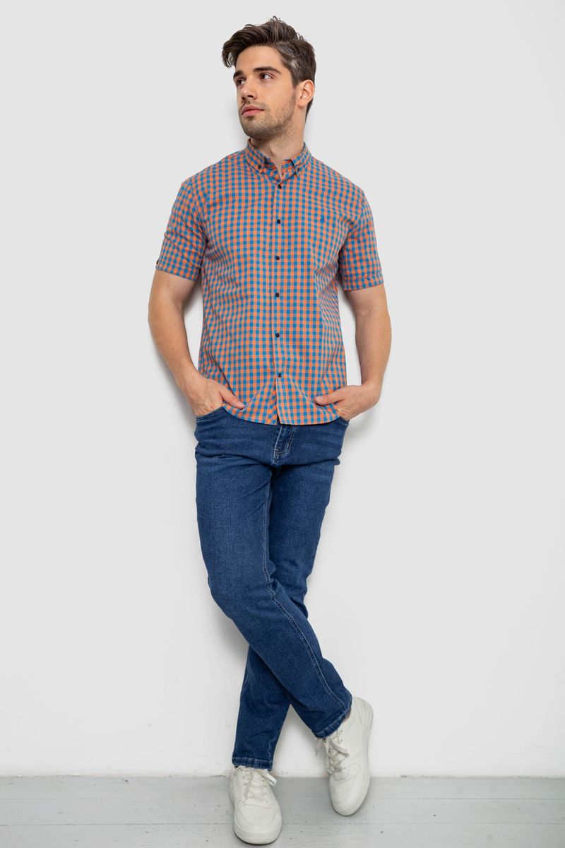 Сорочка чоловіча в клітку, колір помаранчевий, 214R832