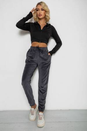 Спортивні штани велюрові жіночі на флісі, колір сірий, 238R58644