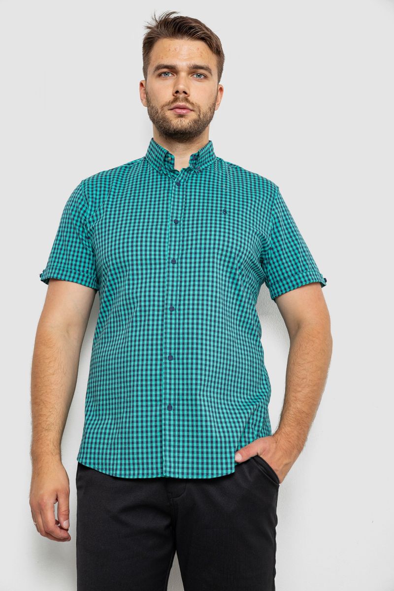 Сорочка чоловіча в клітинку, колір бірюзовий, 214R4564-2