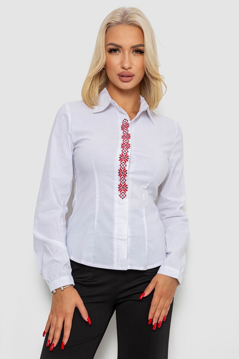 Блуза класична з вишивкою, колір білий, 230R03-2