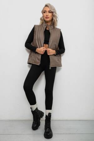 Жилет жіночий демісезонний екошкіра, колір коричневий, 257R65-1