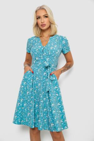 Сукня софт з принтом, колір бірюзовий, 230R0032