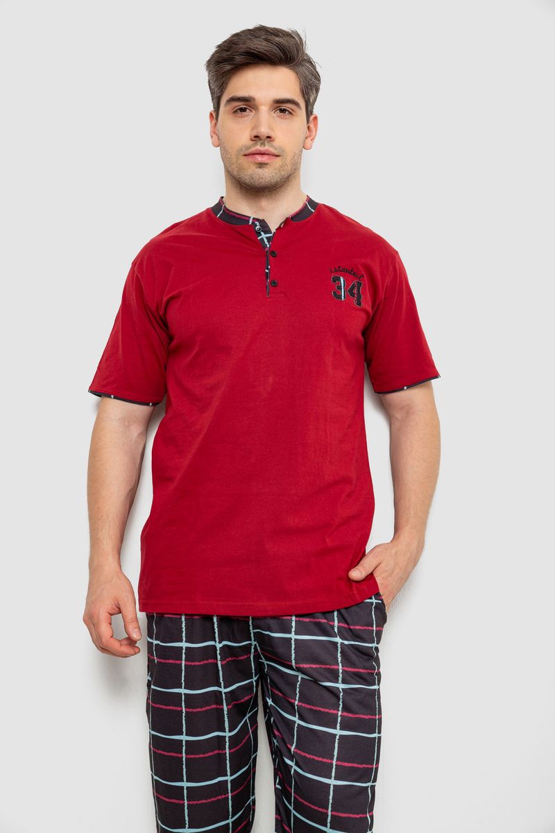 Піжама чоловіча з принтом, колір бордовий, 243R2006