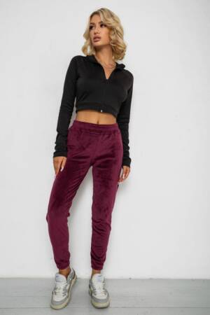 Спортивні штани велюрові жіночі на флісі, колір бордовий, 238R58648