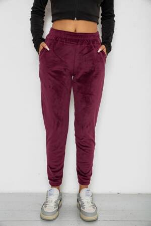 Спортивні штани велюрові жіночі на флісі, колір бордовий, 238R58648