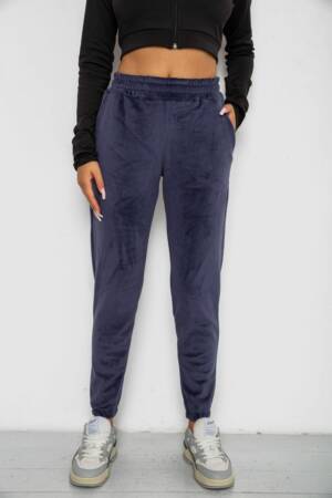 Спортивні штани велюрові жіночі на флісі, колір синій, 238R58648