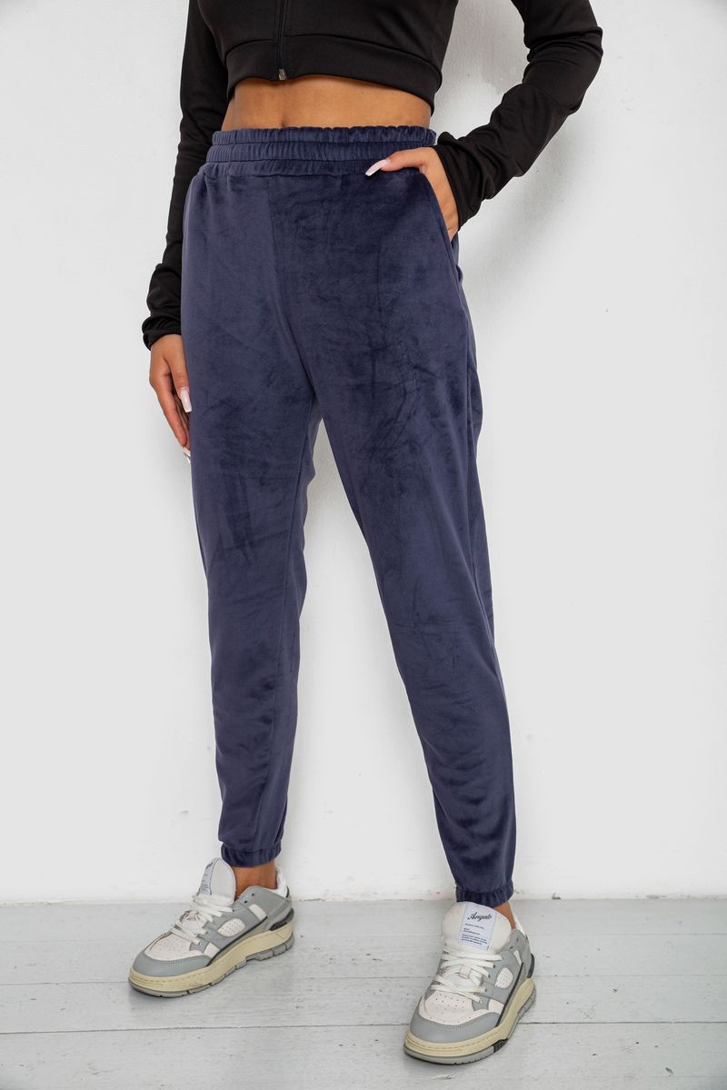 Спортивні штани велюрові жіночі на флісі, колір синій, 238R58648 - Зображення 3