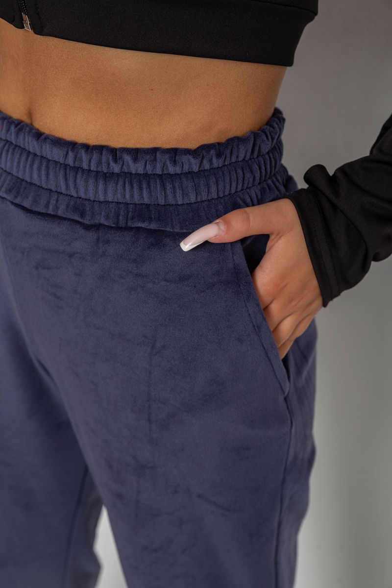 Спортивні штани велюрові жіночі на флісі, колір синій, 238R58648 - Зображення 5