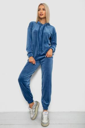 Спортивний костюм жіночий велюровий, колір джинс, 241R1530-5