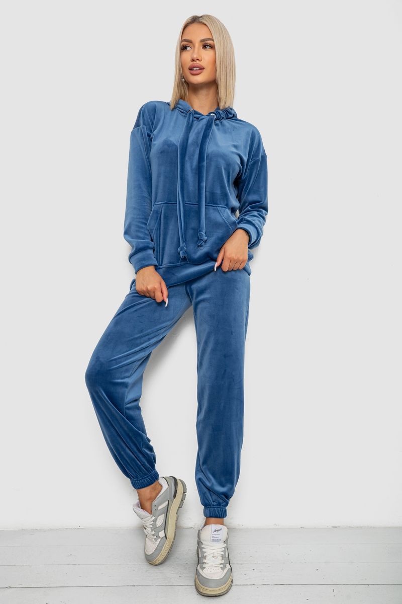 Спортивний костюм жіночий велюровий, колір джинс, 241R1530-5