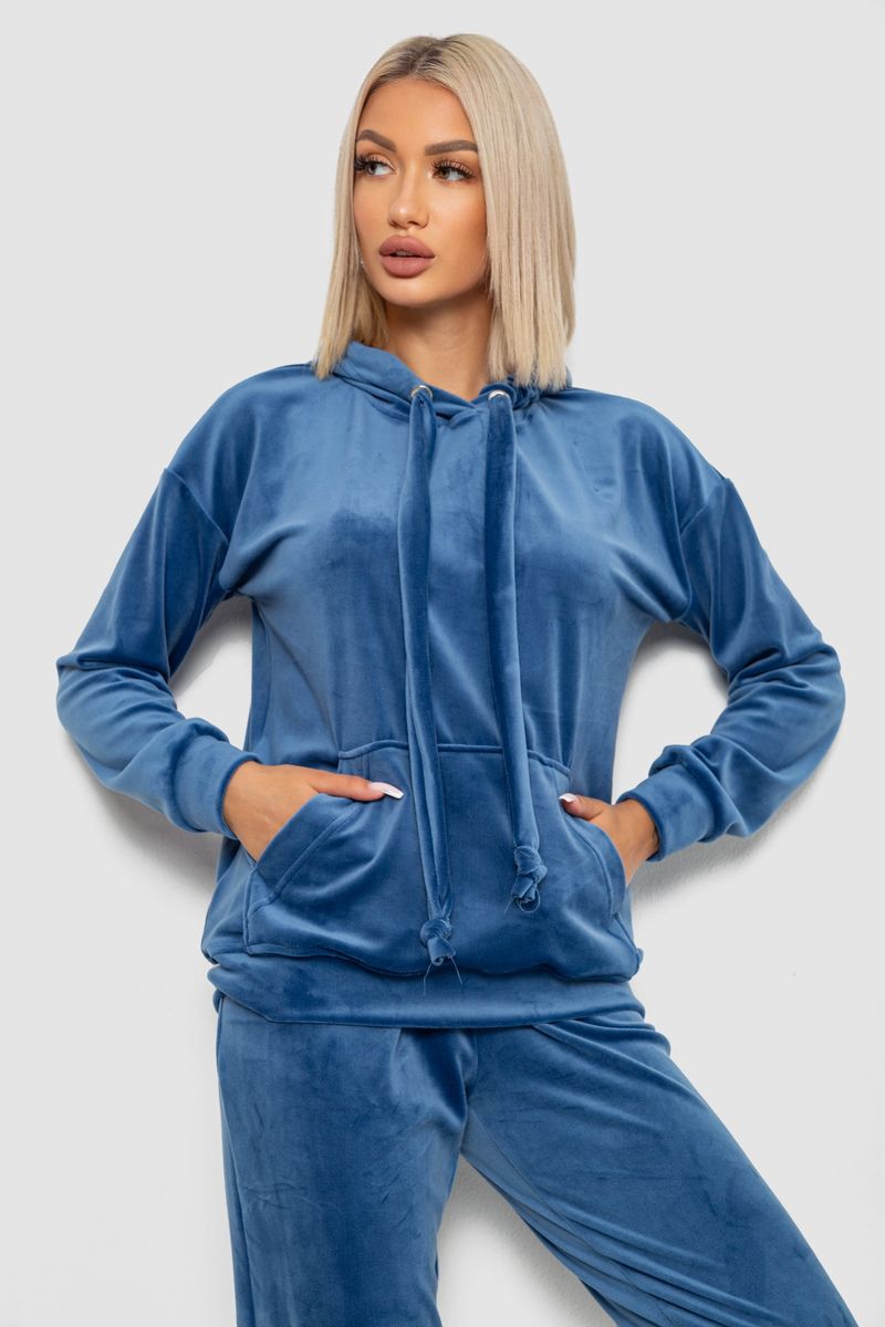 Спортивний костюм жіночий велюровий, колір джинс, 241R1530-5
