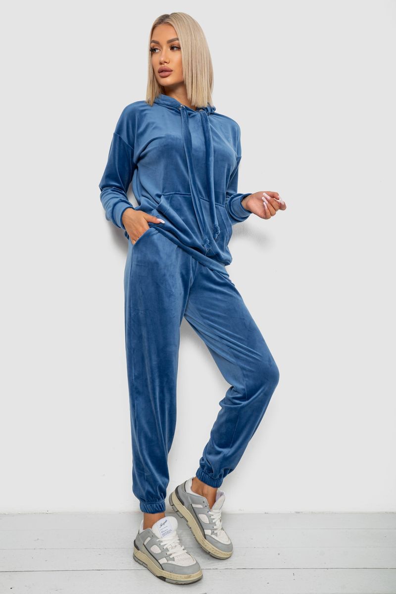 Спортивний костюм жіночий велюровий, колір джинс, 241R1530-5 - Зображення 3