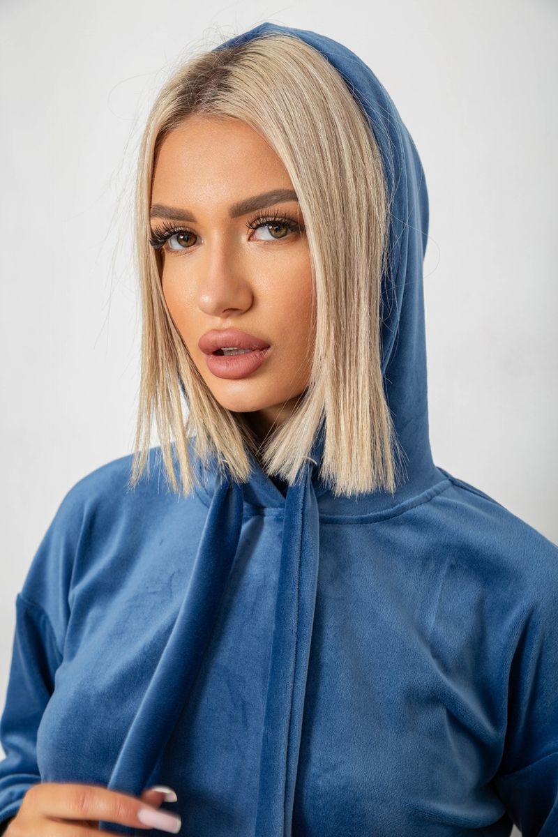 Спортивний костюм жіночий велюровий, колір джинс, 241R1530-5 - Зображення 5