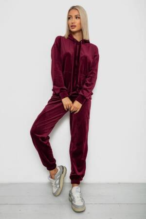 Спортивний костюм жіночий велюровий, колір бордовий, 241R1530-5