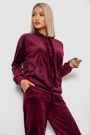 Спортивний костюм жіночий велюровий, колір бордовий, 241R1530-5