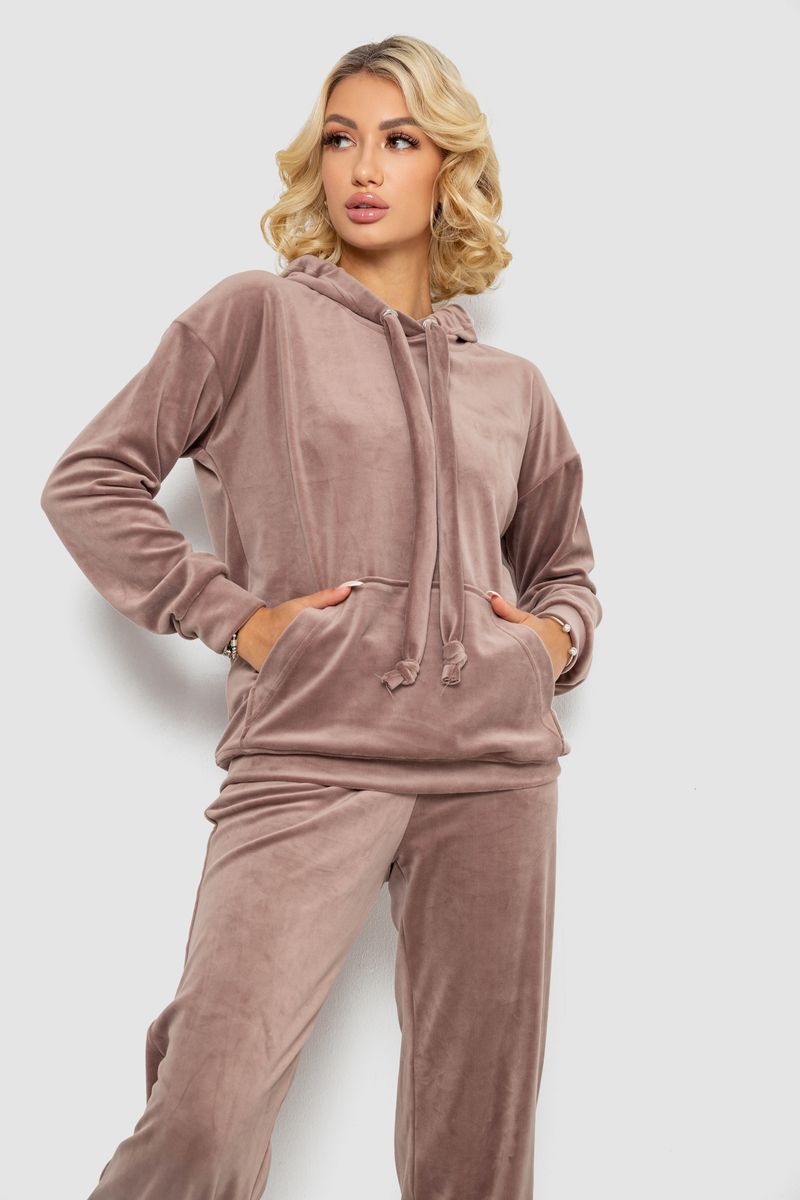 Спортивний костюм жіночий велюровий, колір темно-бежевий, 241R1530-5