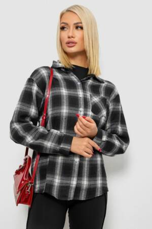 Сорочка жіноча в клітинку, колір чорний, 244R1070-4