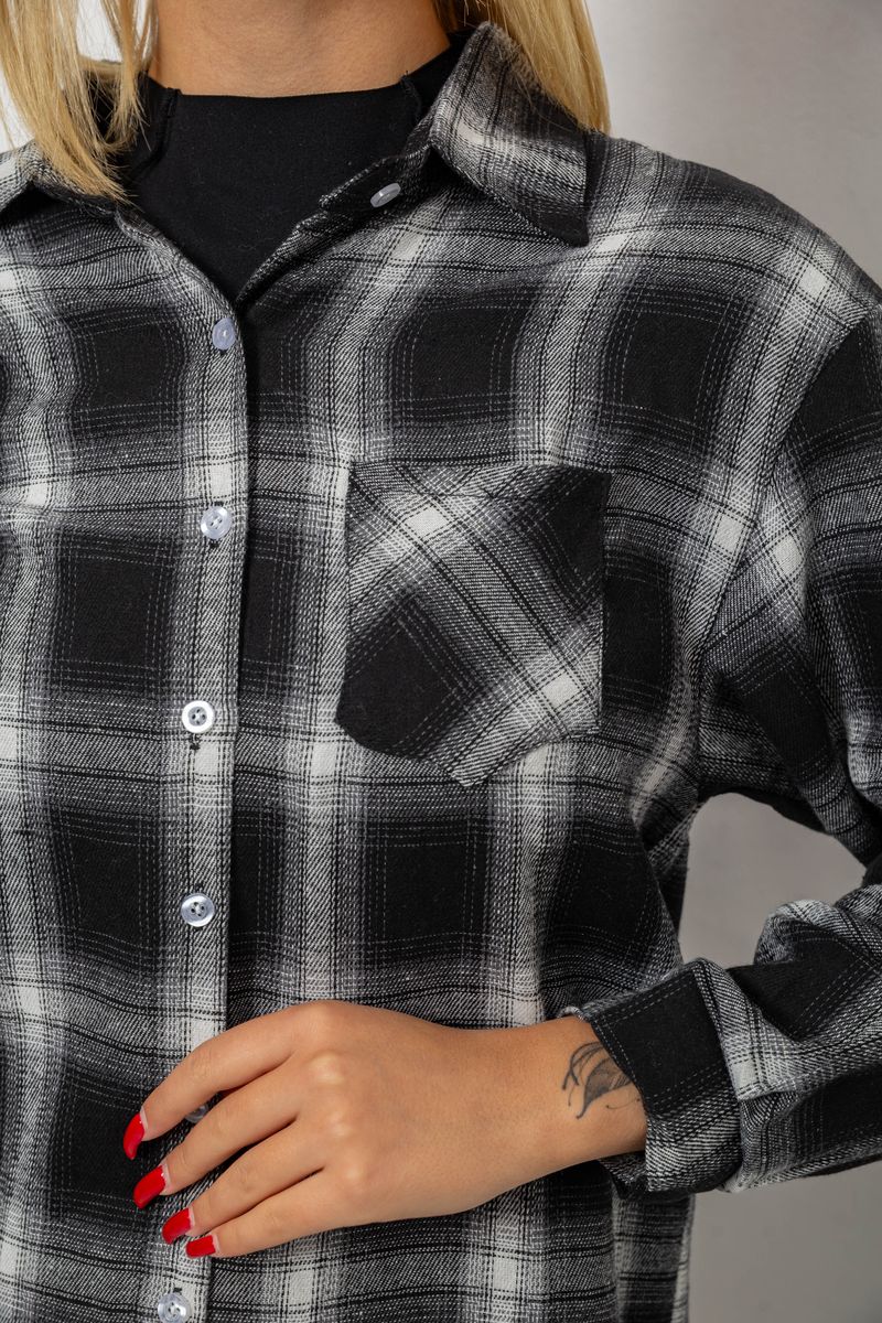 Сорочка жіноча в клітинку, колір чорний, 244R1070-4 - Зображення 5