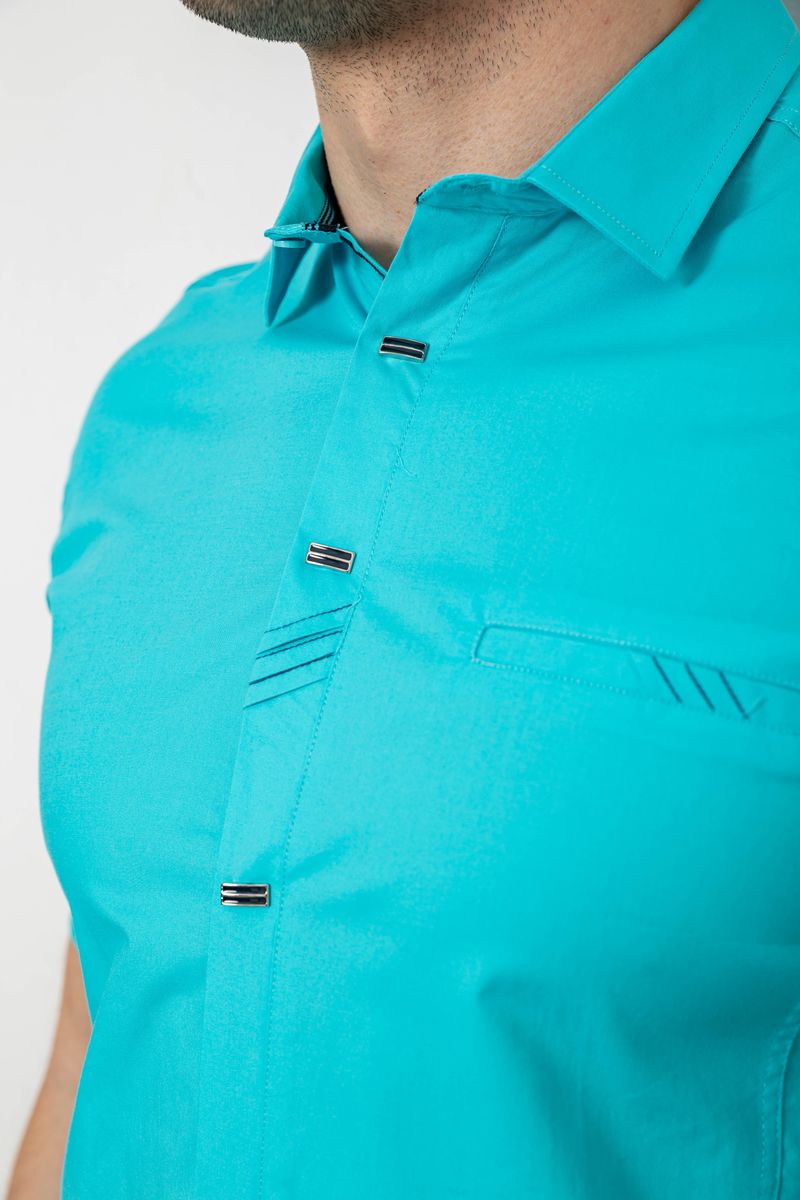 Сорочка чоловіча однотонна, колір бірюзовий, 214R7005 - Зображення 5