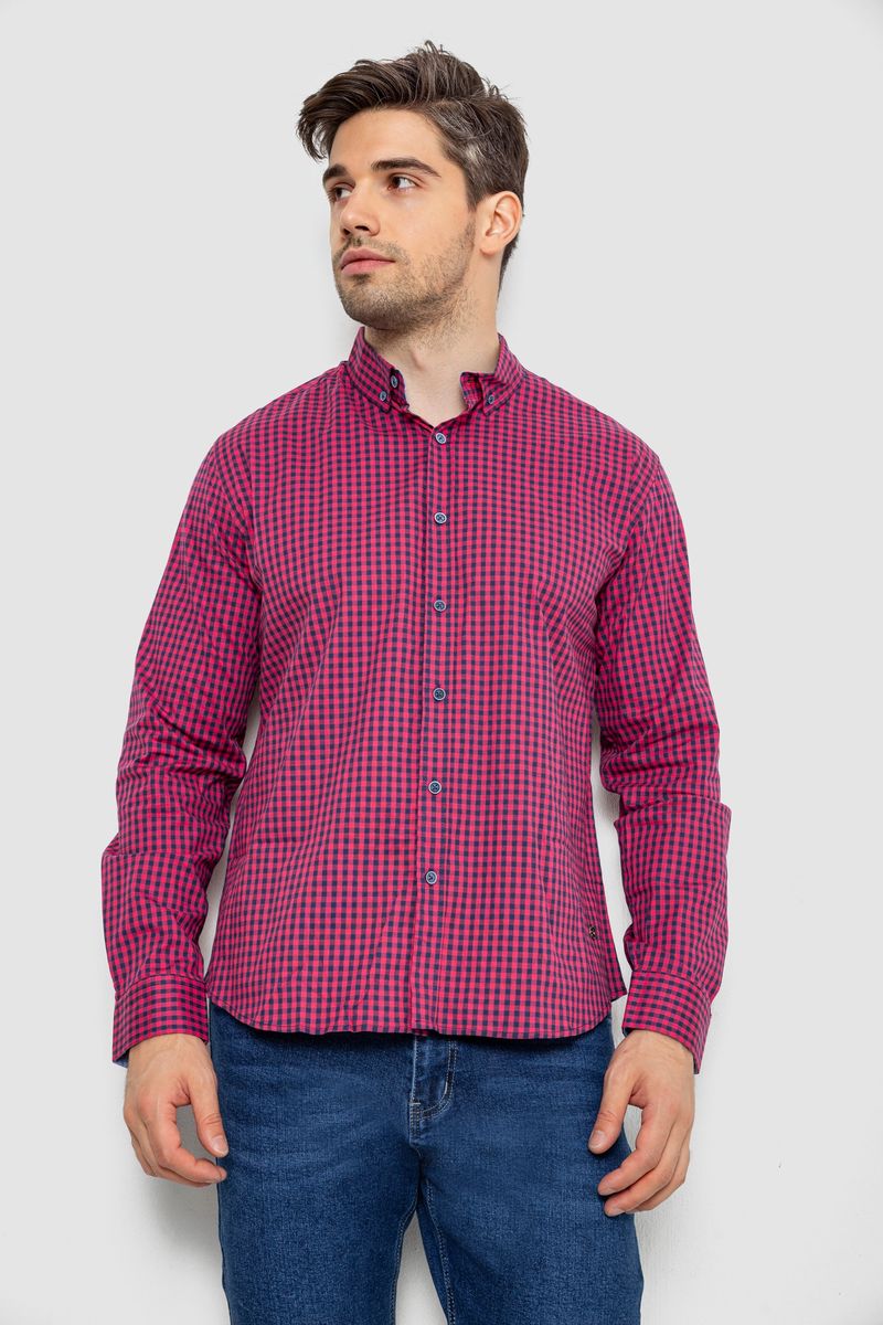 Сорочка чоловіча в клітку, колір рожевий, 214R845
