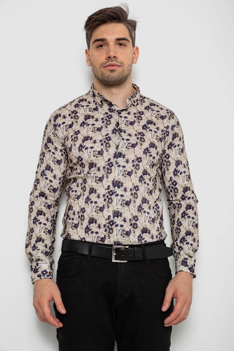 Сорочка чоловіча з принтом, колір бежевий, 214R1046