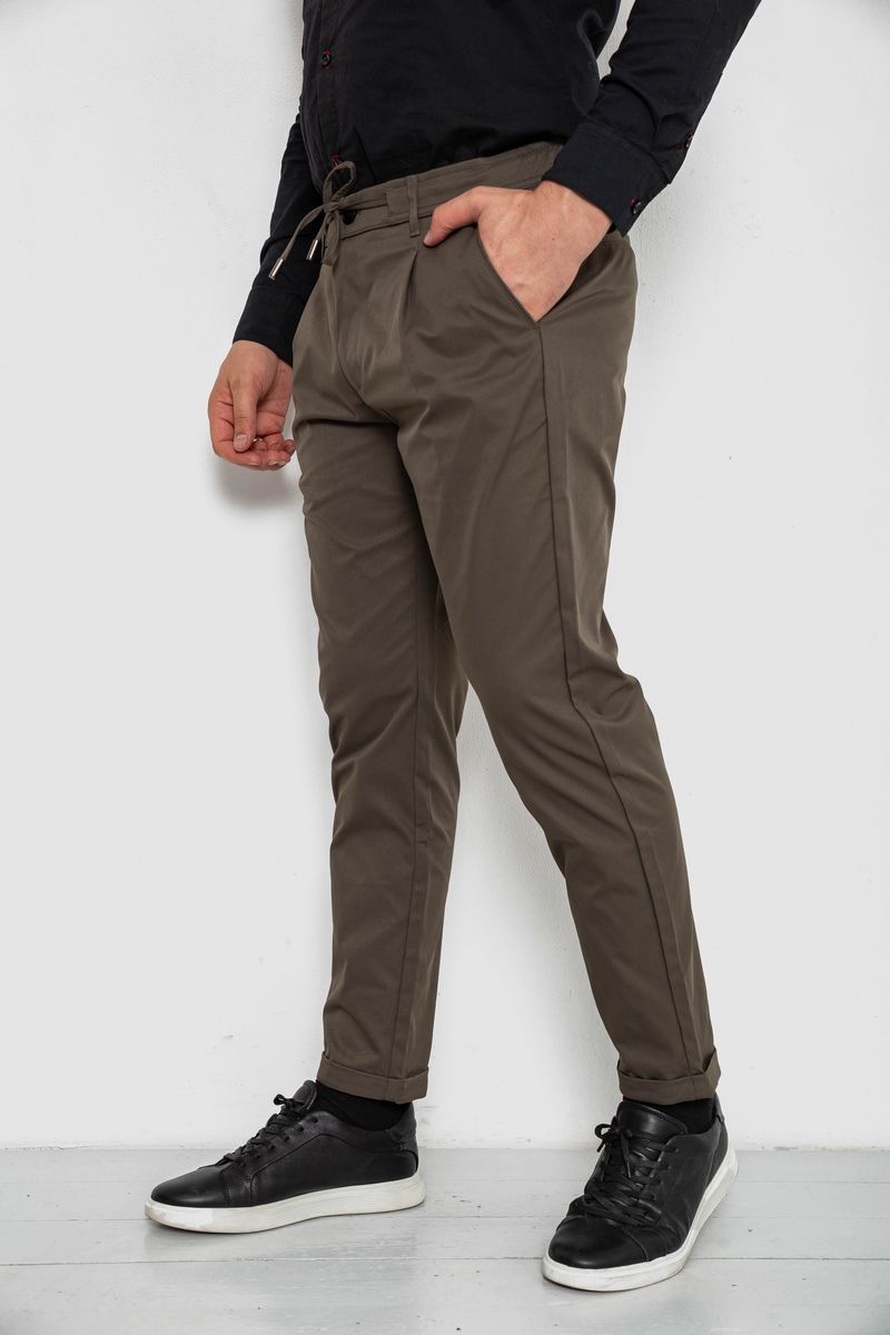 Штани чоловічі класичні однотонні, колір хакі, 157RU02-014